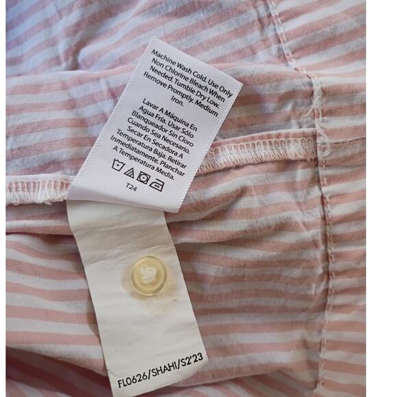FREE ASSEMBLY Pink Stripe Cotton Peplum Blouse Top Sz L Soft Casual Quietlux - Picture 10 of 10